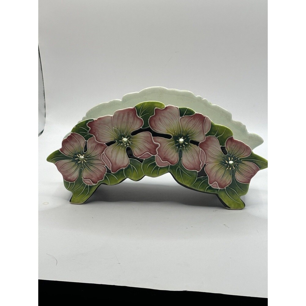 Vintage J McCall Blue Sky Dogwood 3 Tea Lite Candle Holder Pink Flower Bridge